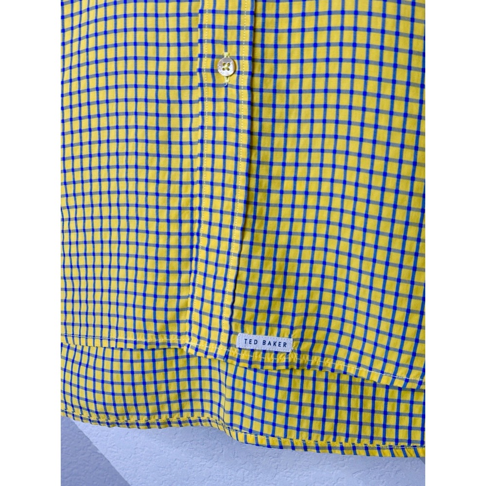 Vintage Ted Baker Shirt Specialist London Mens 4 Yellow Blue Check Button Up XL - Picture 5 of 16